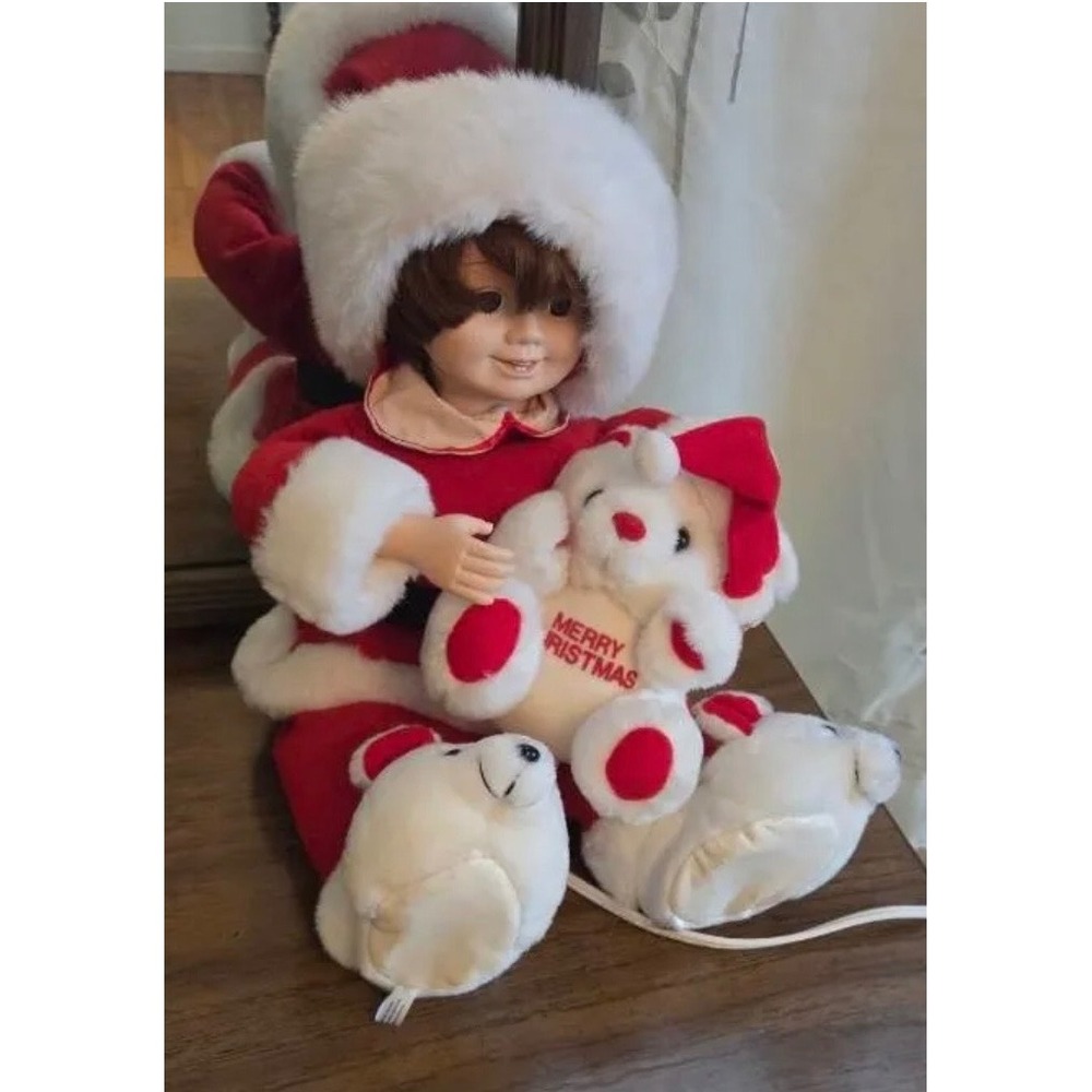 Vintage Telco MOTION-ettes Christmas Animated Boy with Bear Figure‎ w/ Box Santa